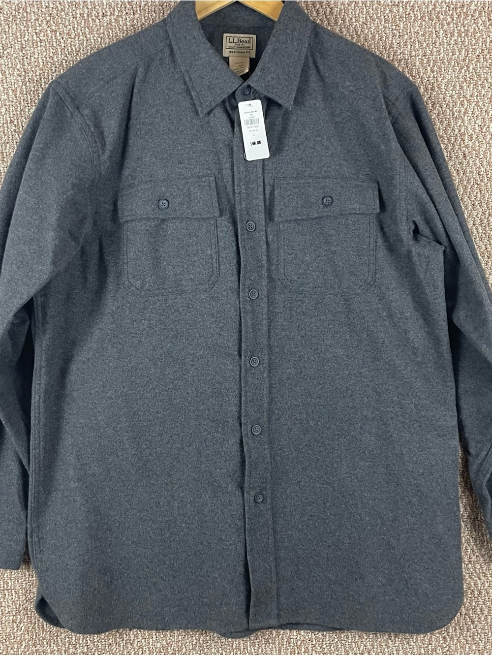 L.L. Bean Chamois Flannel Button Up Shirt 90s Gray Size L Oversized NWT R1